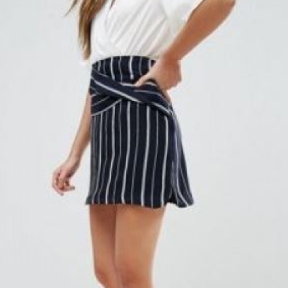 River Island Twist Front Navy Stripe Mini Skirt